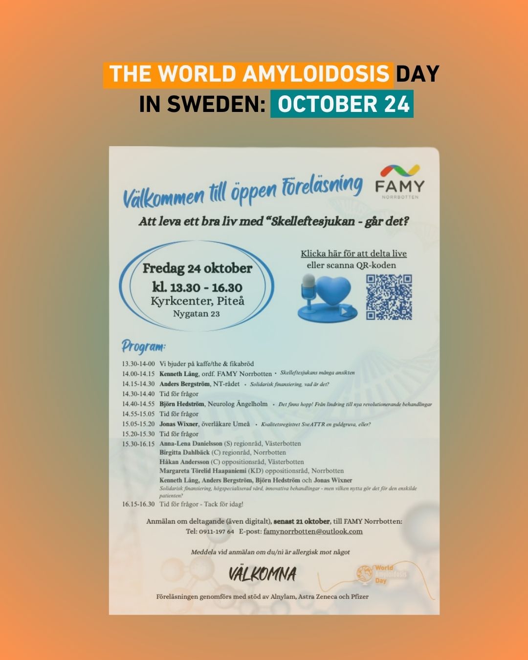 World Amyloidosis Day open lecture poster, Sweden