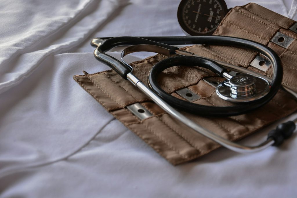 A stethoscope and a blood pressure cuff